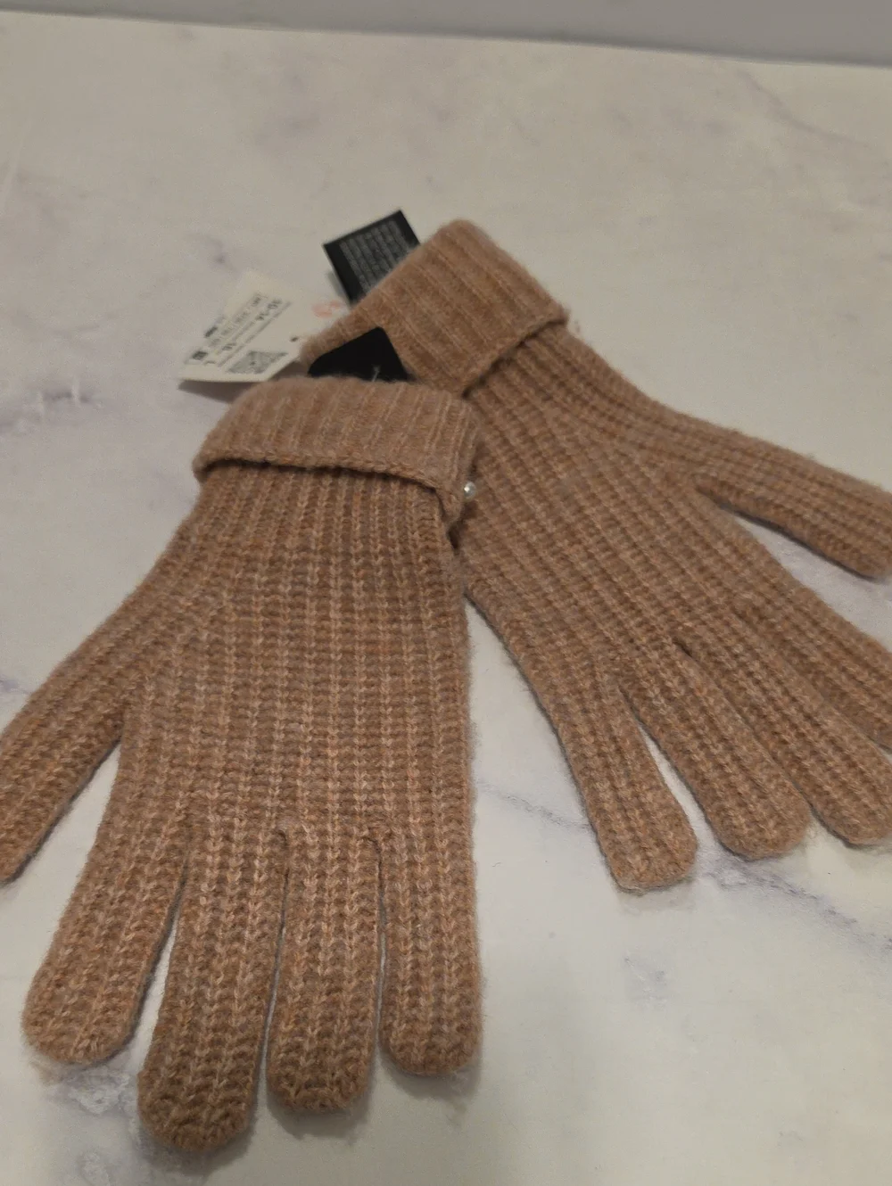 Zara Pearl-Accent Knit Gloves - Taupe Brand New